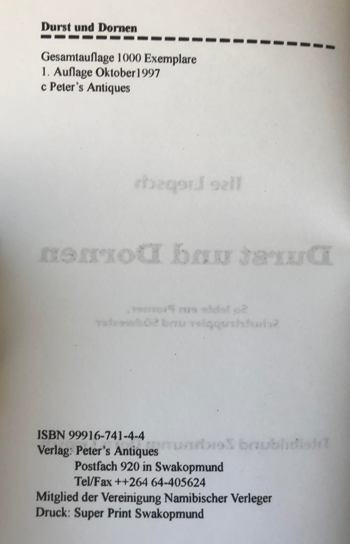 2.12. DSWA - Durst und Dornen - Ilse Liepsch - Erste Auflage / Thurst and Thorns - First Edition