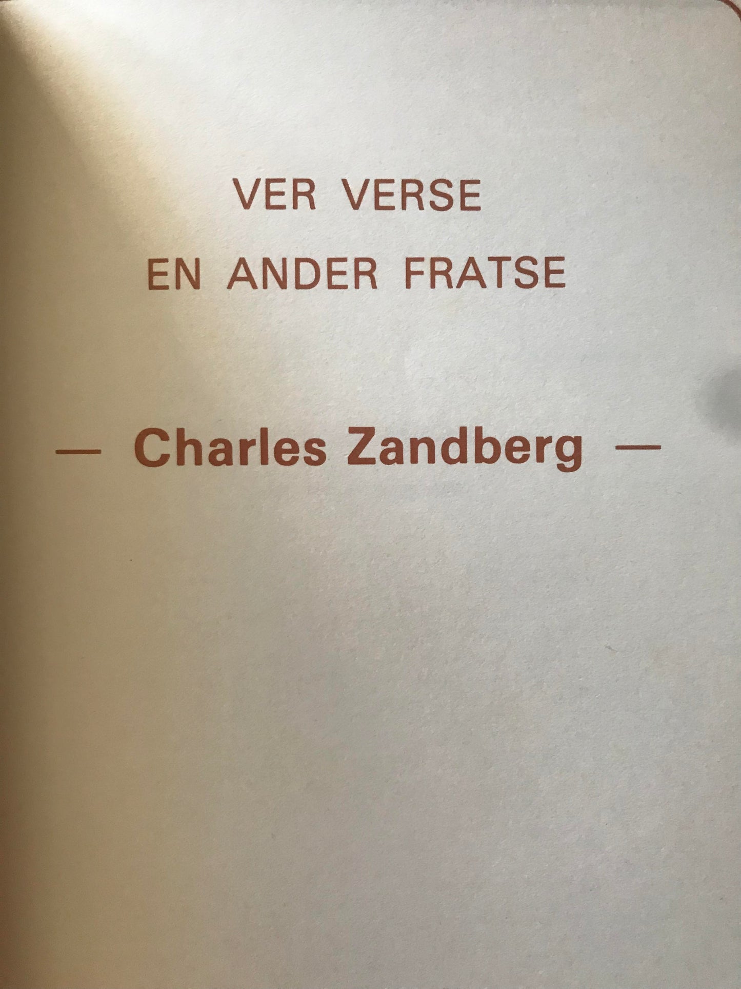 Book 2.30 SWA - Ver Verse en ander Fratse, Charles Zandberg, Afrikaanse gedigte