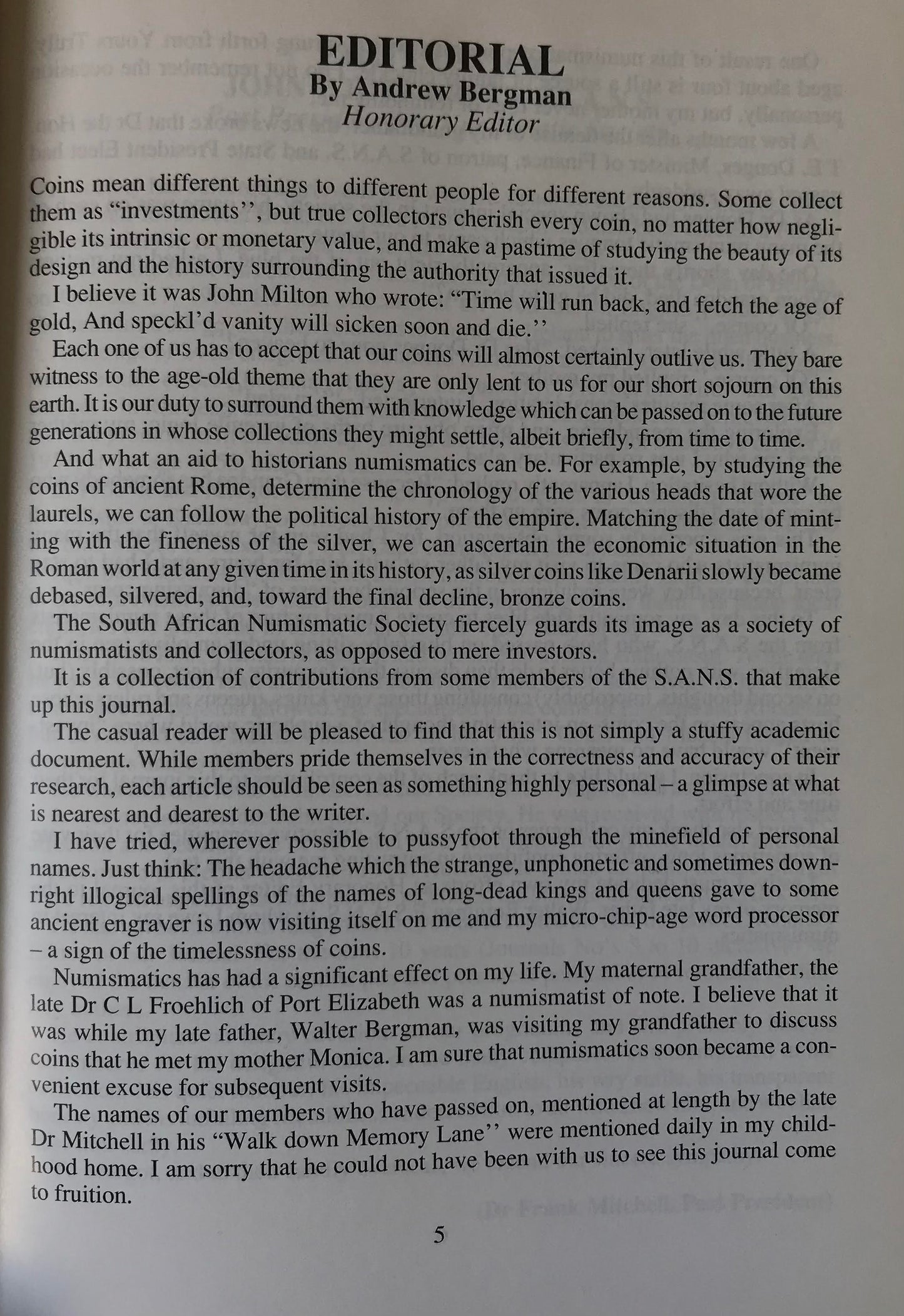 Book 2.9. The South African Numismatic Society - 50th Jubilee Journal - 1991