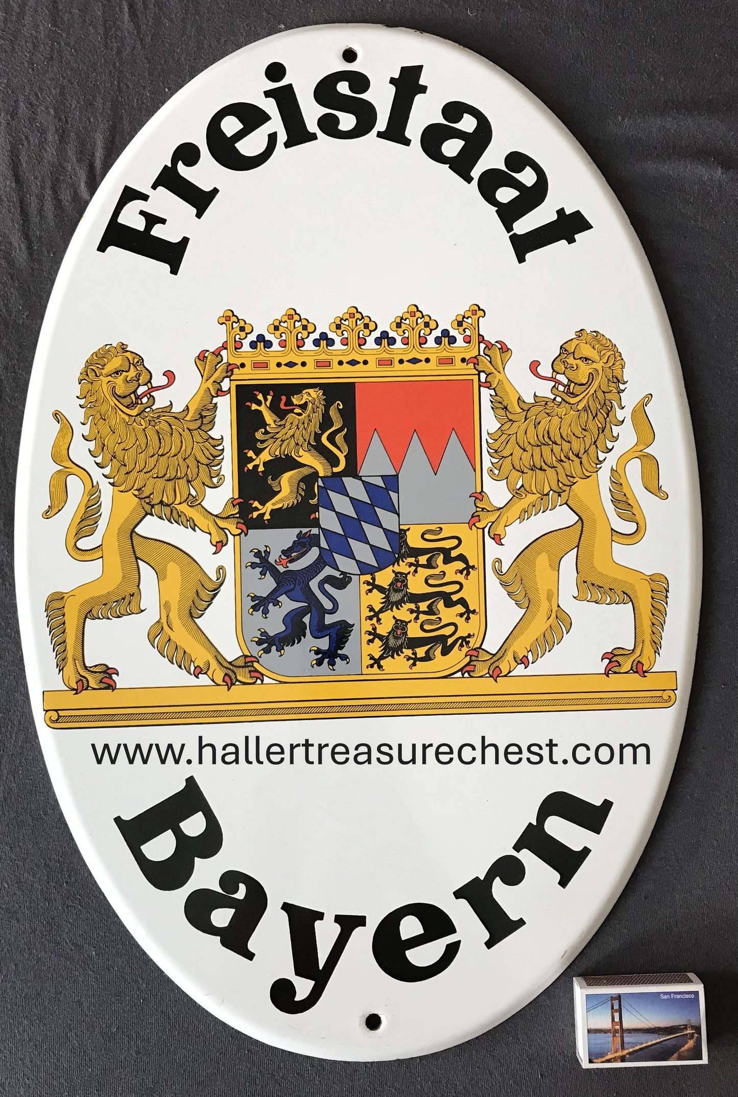 Emaille Schild - Original - Hoheitschild des Freistaates Bayern - 1950-1970er, 51cm x 34cm x 1.4cm / Original Enamel sign