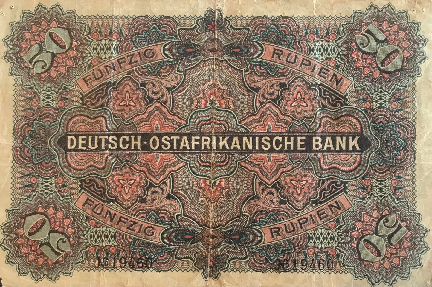 MV001 - B-note - 50 Rupees - German East Africa - 15June1905 / 50 Rupien - Deutsch-Ostafrika, 15. Juni 1905