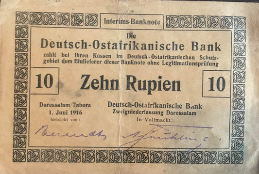 MV003 - Banknote - 10 Rupees - German East African Bank - 1 June 1916 / 10 Rupien - Deutsch-Ostafrikanische Bank
