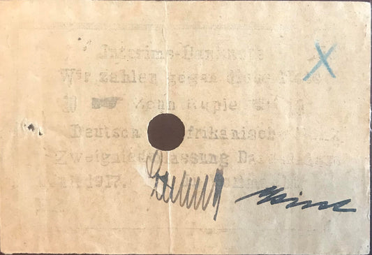 MV005 - promissary note - 10 Rupees - German East Africa Bank - signed - 01June1917 / Schuldschein - 10 Rupien - DOA Bank