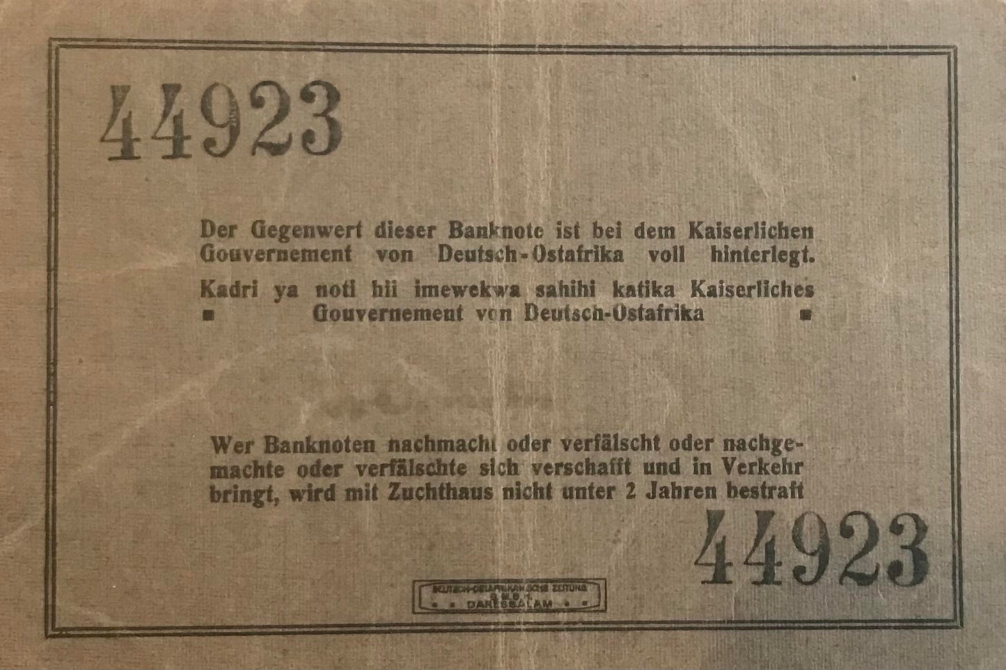 MV007 - Banknote - 10 Rupees - German East African Bank - 1 October 1915 / 10 Rupien - Deutsch-Ostafrikanische Bank - 1.Oktober 1915