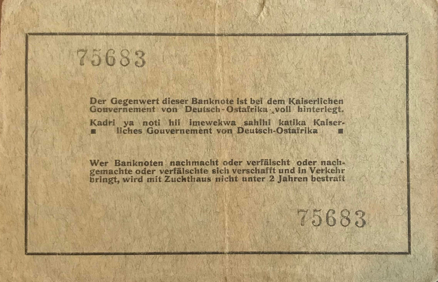 MV008 - Banknote - 5 Rupees - German East African Bank - 15 August 1915 / Banknote - 5 Rupien - Deutsch-Ostafrikanische Bank - 15.August 1915