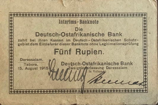MV008 - Banknote - 5 Rupees - German East African Bank - 15 August 1915 / Banknote - 5 Rupien - Deutsch-Ostafrikanische Bank - 15.August 1915