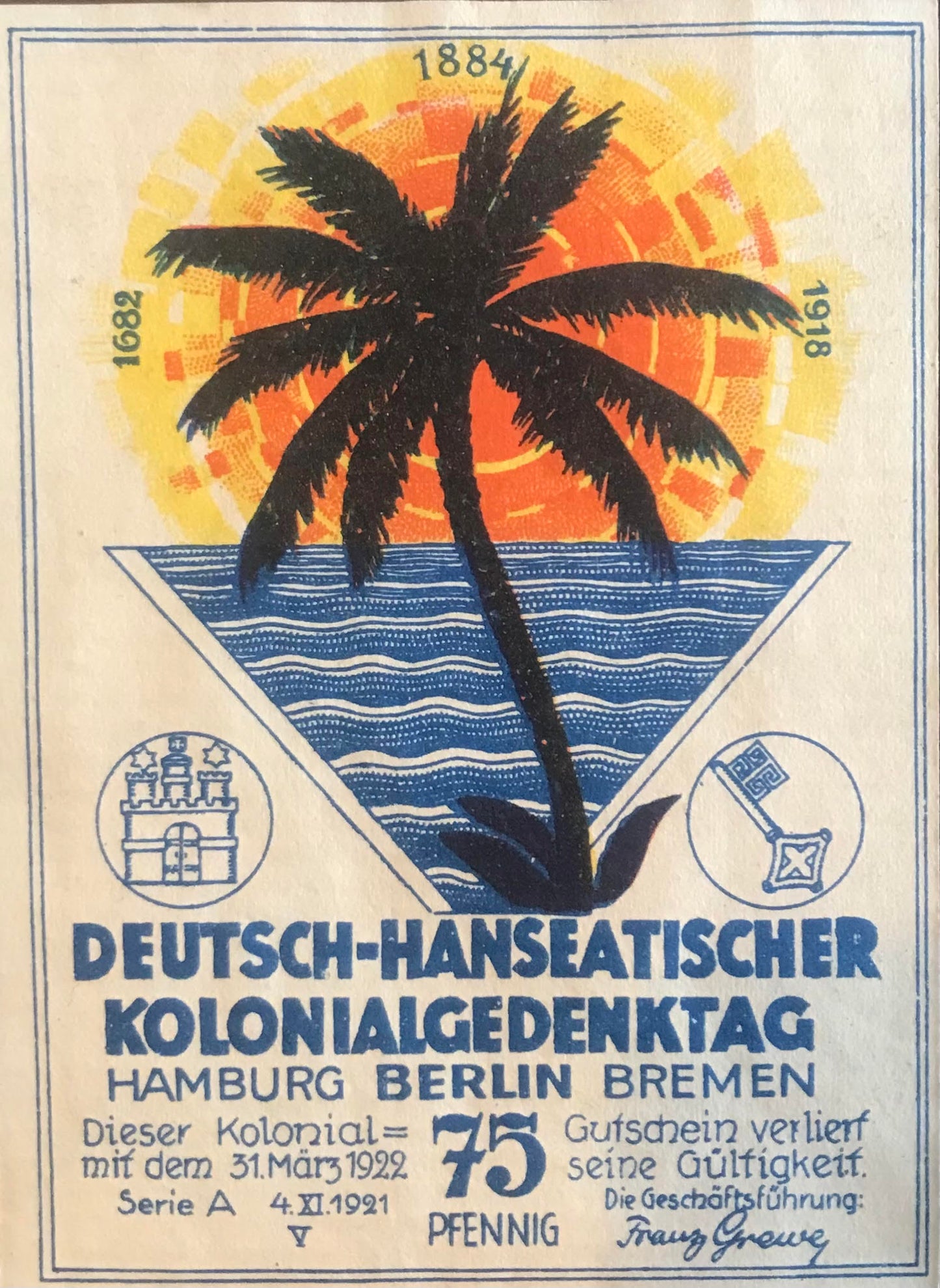 MV011 - Voucher - 75 Pfennig - Togo - 4 September 1921 / Gutschein - 75 Pfennig - Togo - 4. September 1921