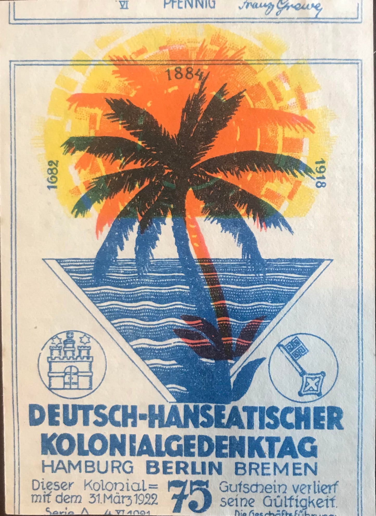 MV012 - Coupon - 75 Pfennig - German South Sea Islands - Gutschein - 75 Pfennig - Deutsche Südseeinseln - 4. September 1921