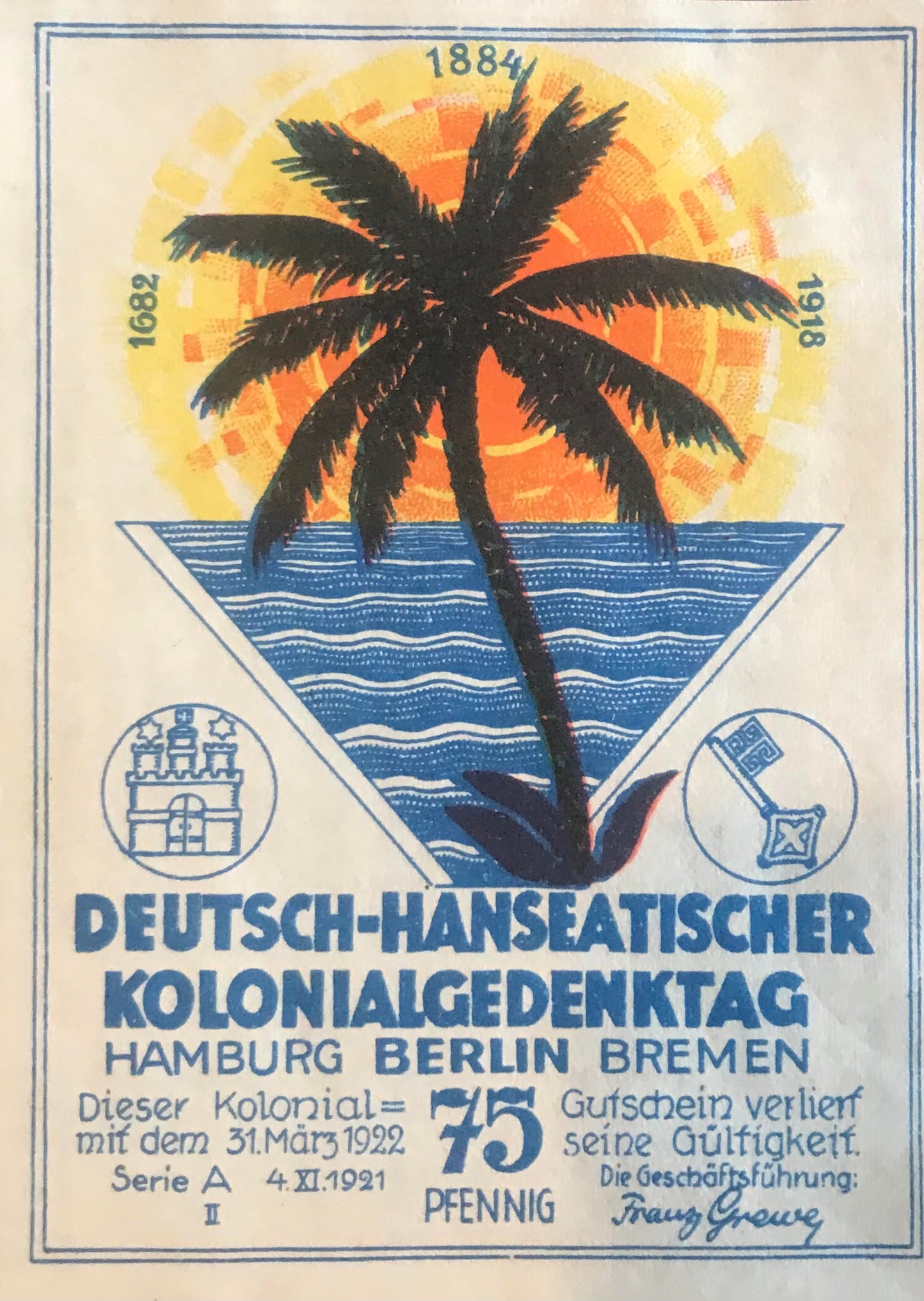 MV013 - Coupon - 75 Pfennig - Kiautschau - 4 September 1921 / Gutschein - 75 Pfennig - Kiautschau - 4. September 1921