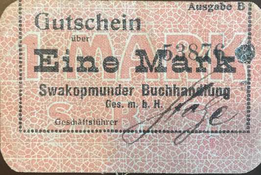MV031 - Voucher / Gutschein - 1 Mark - Swakopmunder Buchhandlung - Sept.1916