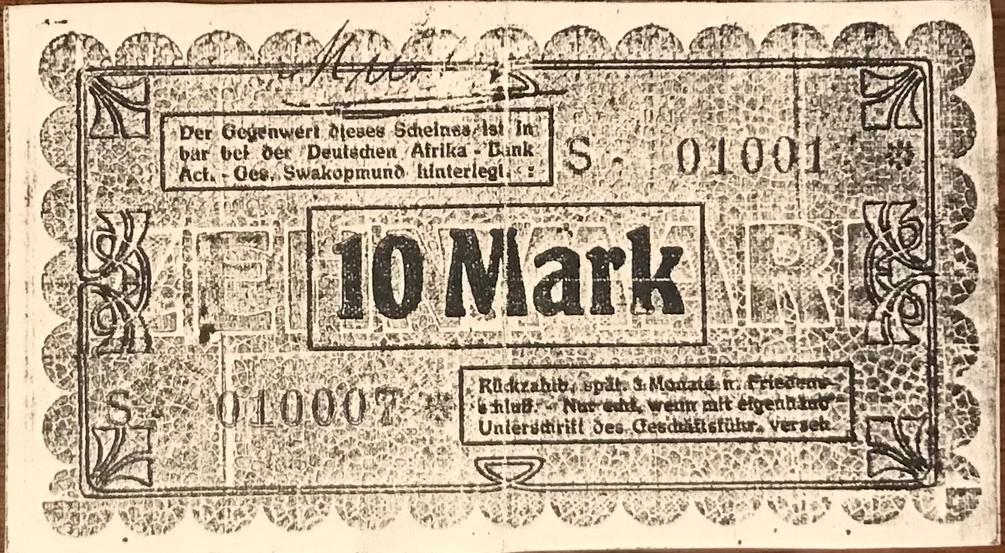 MV036 - Voucher copy / Gutscheinkopie - 10 Mark - Swakopmunder Buchhandlung - Januar 1917 -