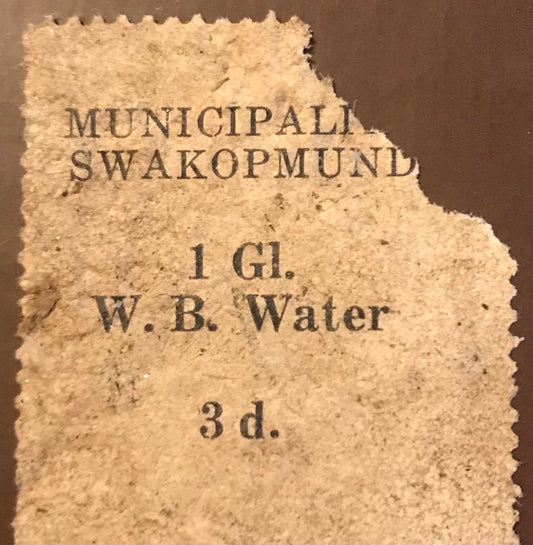MV037 - Voucher for 1 Galone of Water - Swakopmund Municipality - 3d - 3 pennies - 1930's / Gutschein für 1 Galone Wasser - 3d