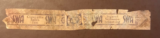 MV038 - Sales tax strip for cigarettes - SWA times - 1930's / Mehrwehrsteuer für Zigaretten - Südwestafrika
