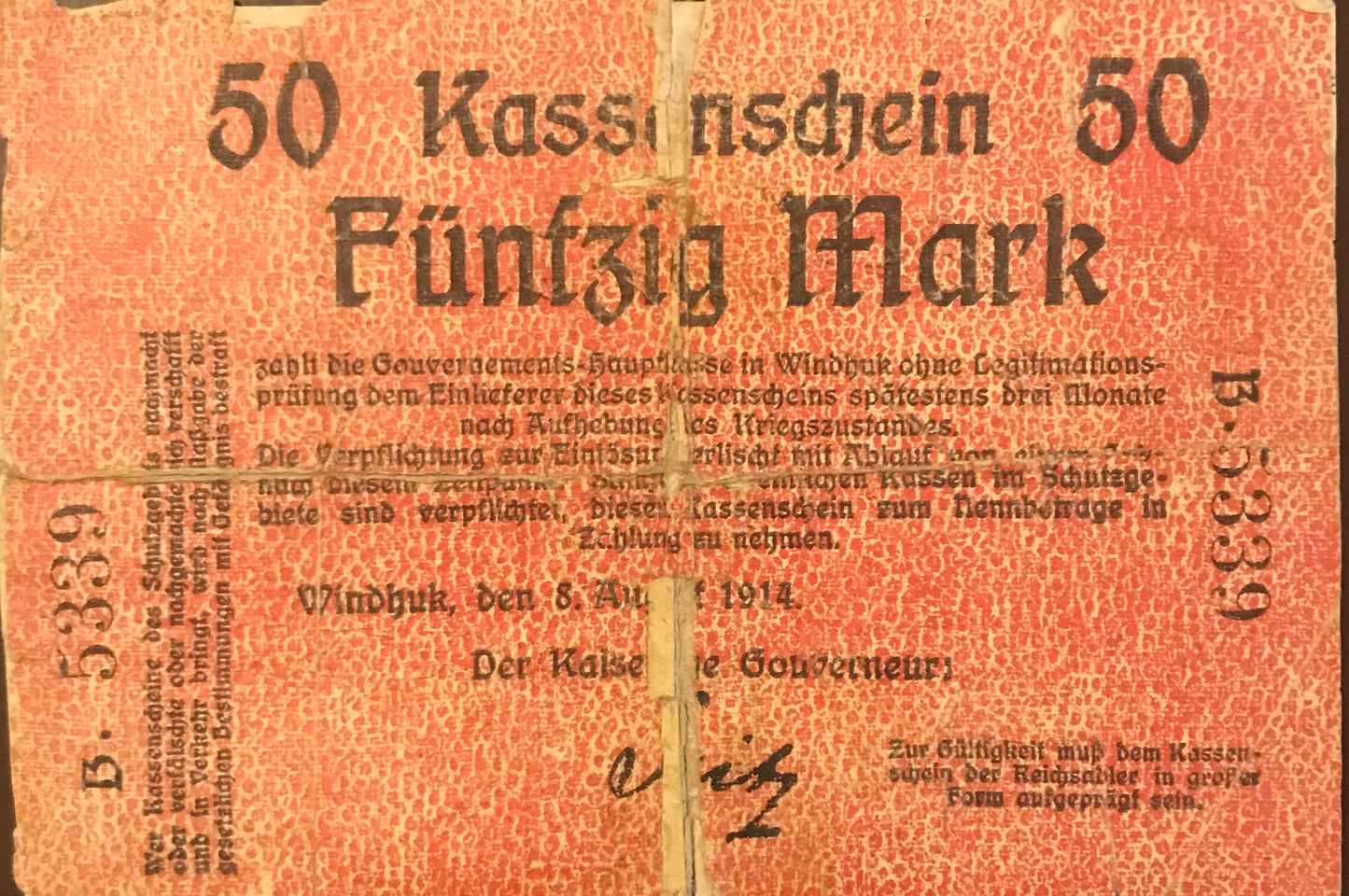 MV041 - Banknote - Seitz Kassenschein - 50 Mark - Aug.1914 - B-5339