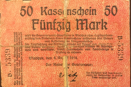 MV041 - Banknote - Seitz Kassenschein - 50 Mark - Aug.1914 - B-5339