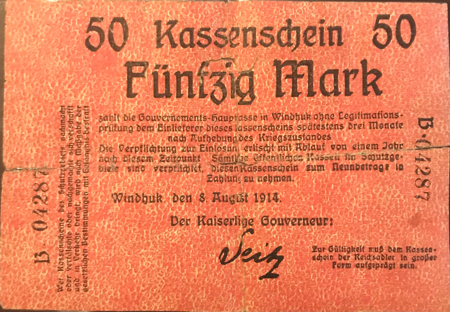 MV042 - Banknote - Seitz Kassenschein - 50 Mark - August 1914 - B-04287