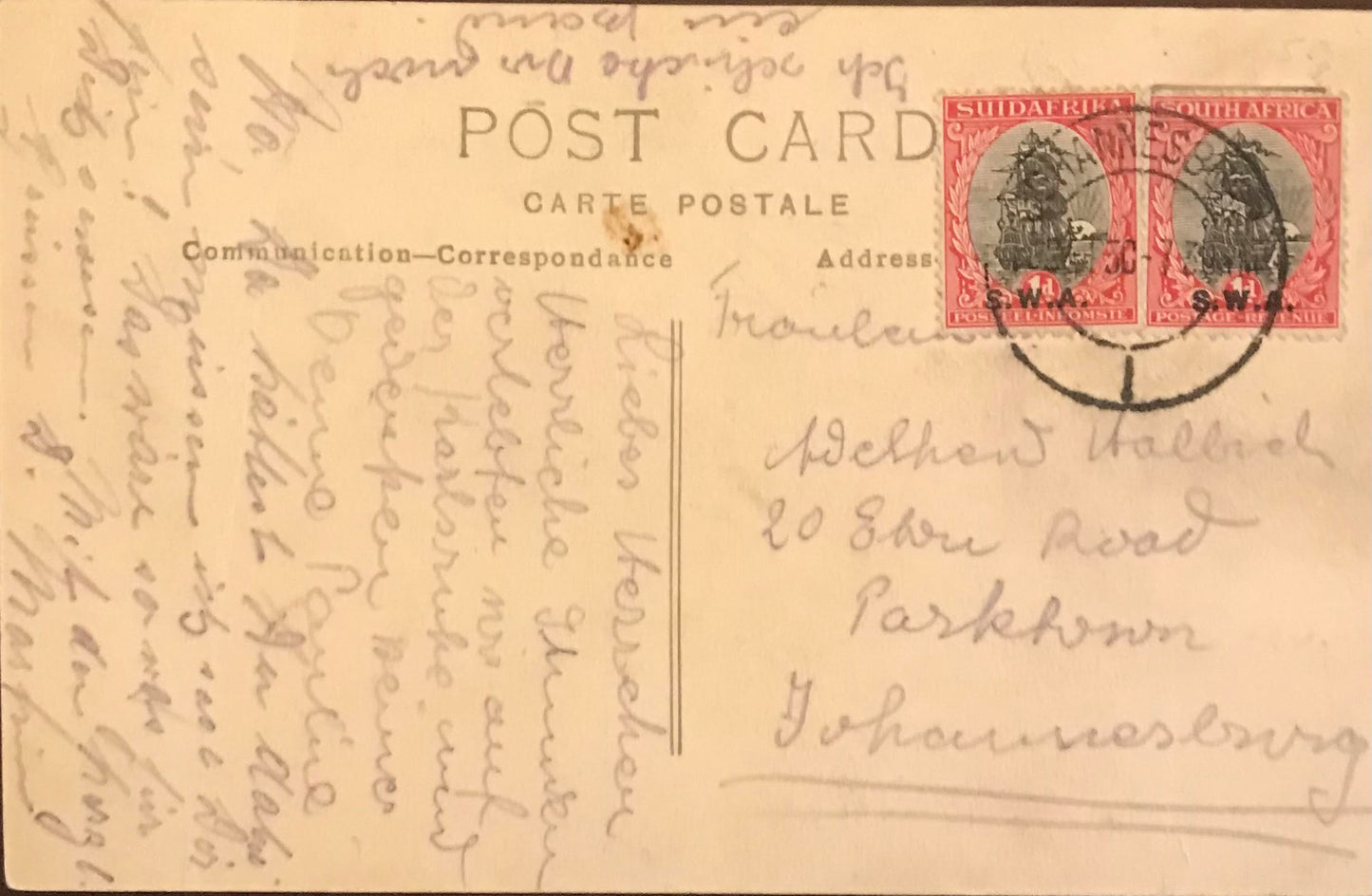 PC0016a - SA orignal postcard - warship / SA Original Postkarte - Kriegsschiff - 1930's