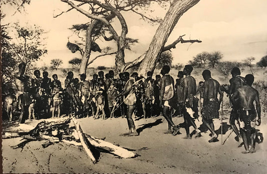 PC 0047 - SWA postcard - dancing Bushmen with families / SWA Postkarte -  tanzende Buschmänner mit Familie - H.Calesen