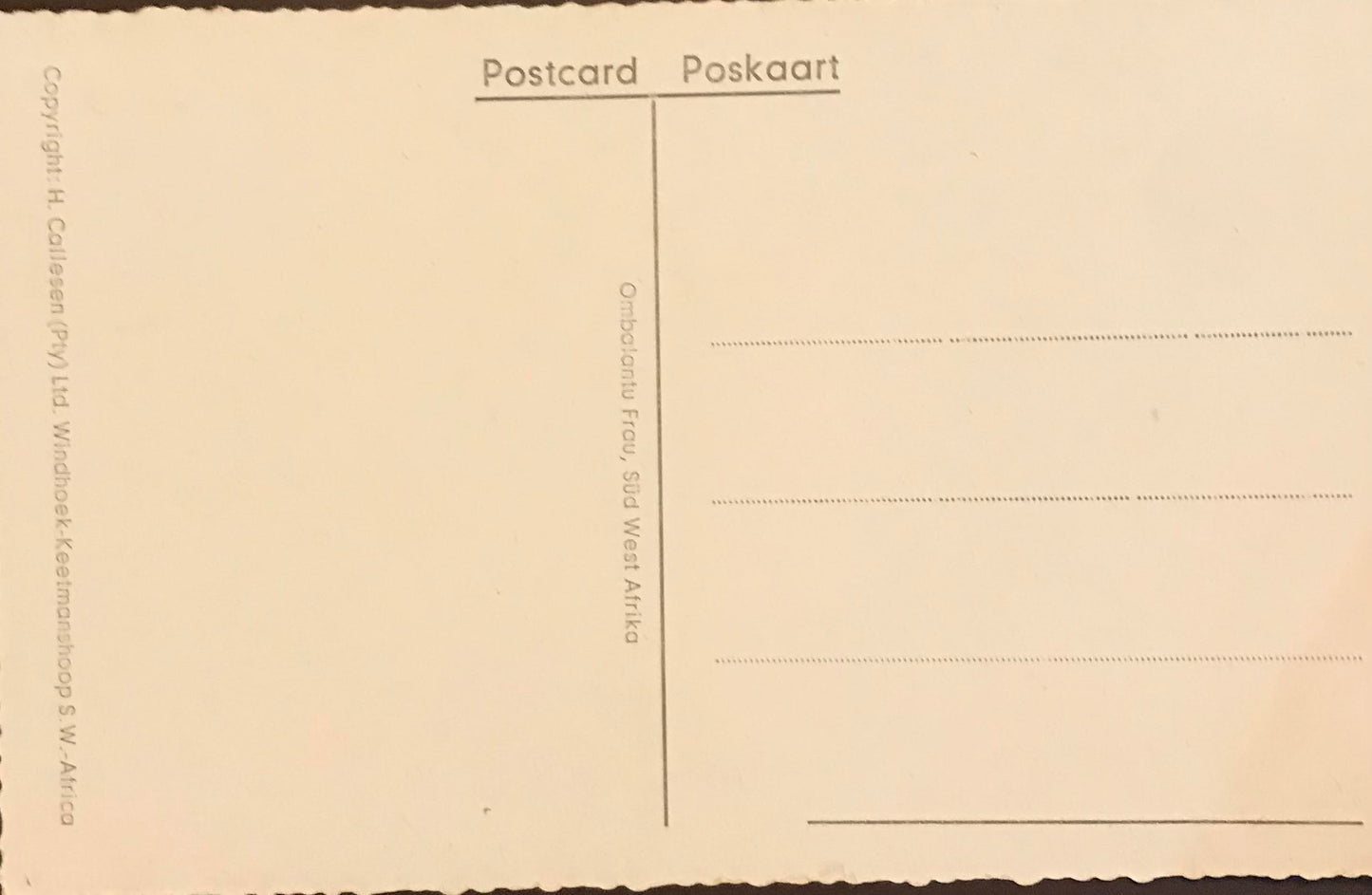 PC 0049 - GSWA postcarte -  posing woman - Kavango tribe /  DSWA Postkarte - posierende Frau - Kavango Stamm : H.Callesen