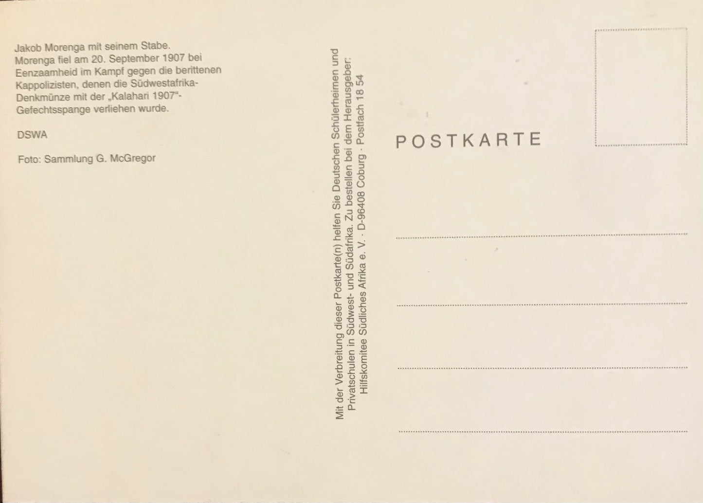 PC 0063 GSWA postcard - Jakob Morenga and his followers - Kalahari 1907 / DSWA Postkarte - Jakob Morenga und sein Stab - Kalahari 1907