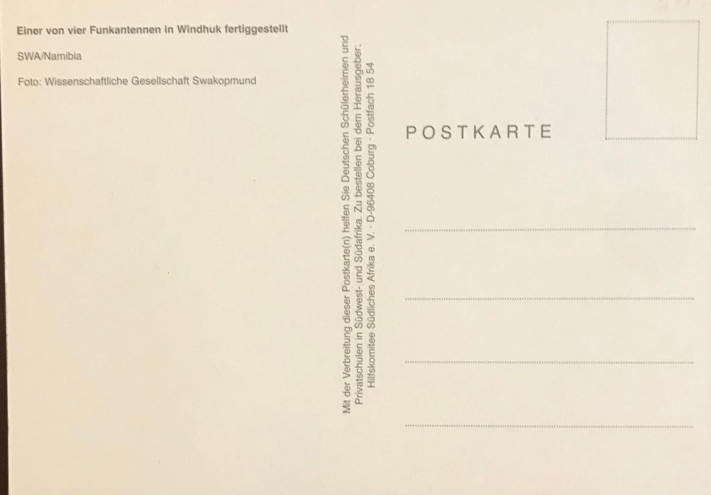 PC 0066 GSWA postcard - radio towers close to Windhuk / DSWA Postkarte - Funkantennen in Windhuk