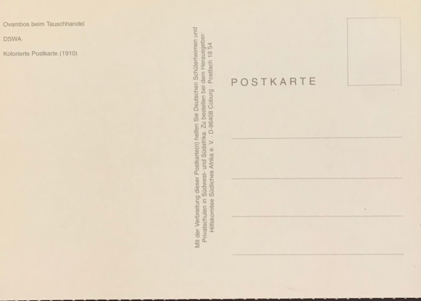 PC 0069 GSWA postcard - tribal members of Owambo while trading / DSWA Postkarte - Owambo Stammesmitglieder beim Tasuschhandel 1910 - Nr.20