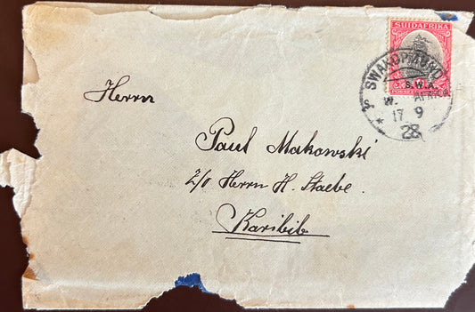 PC 0079 - SWA - Posted Letter to Mr Paul Makowski c/o Herrn H.Staebe, Karibib, SWA / Postbrief an Herrn Paul Makowski zH Herrn H.Staebe, Karibib, SWA