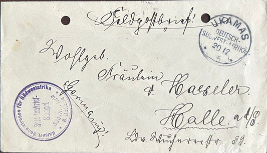 PC 0083 - DSWA Soldatenbrief, Kaiserliche Schutztruppe für Südwestafrika, Süd Attileria, 8.Batterie - Ukamas, Kamas Region, DSWA - 20.Dez 1905