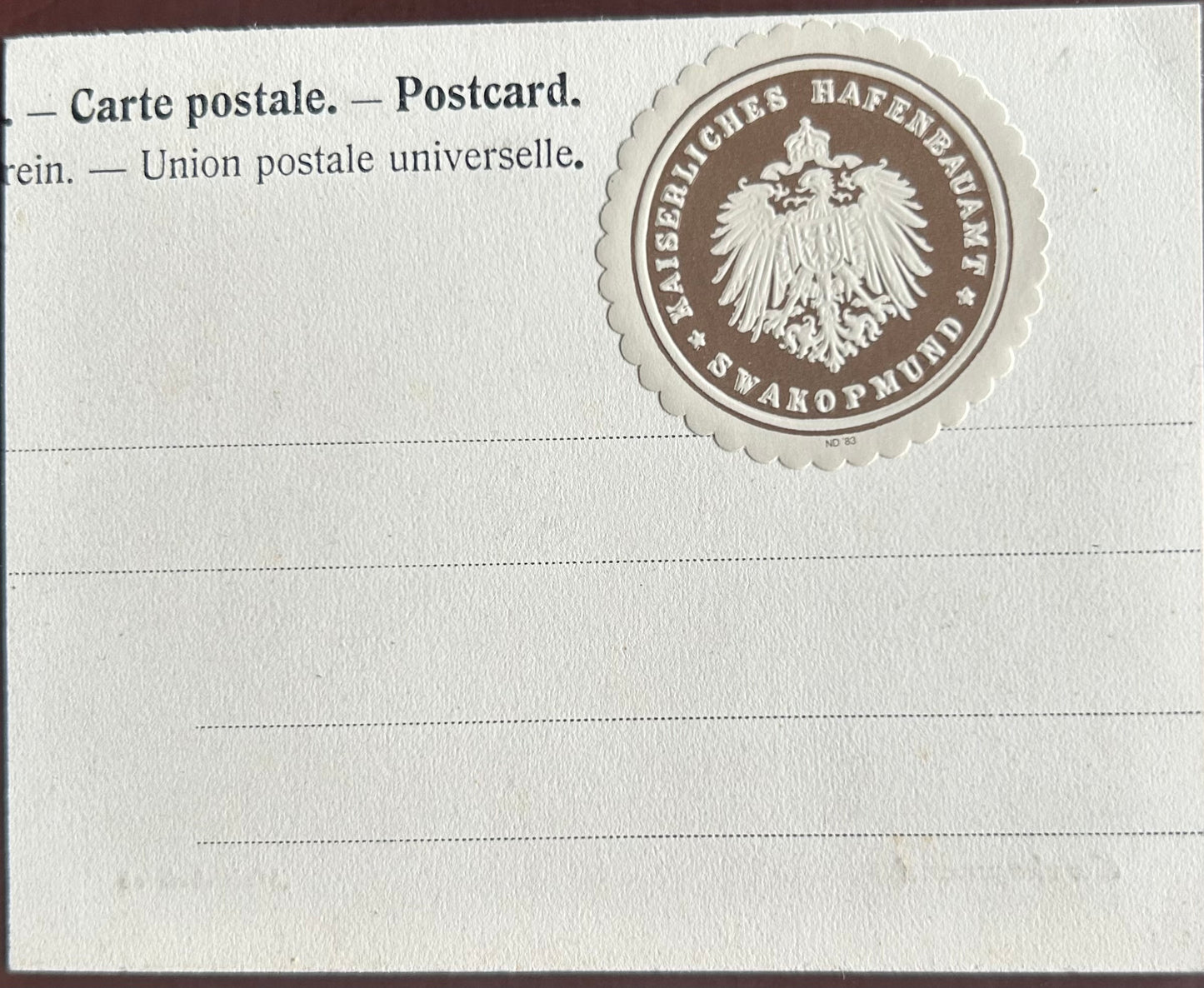 PC 0086 - DSWA - Swakopmund - Molenbetrieb - unzirkulierte Postkarte - mit Marke des Kaiserlichen Hafenbauamt, Swakopmund