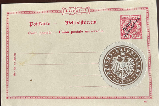 PC 0087 - DSWA Postkarte - Weltpostverein mit bedruckter Deutscher Reichspost - 10Pfennig Marke und Reichkolonialamt-Marke