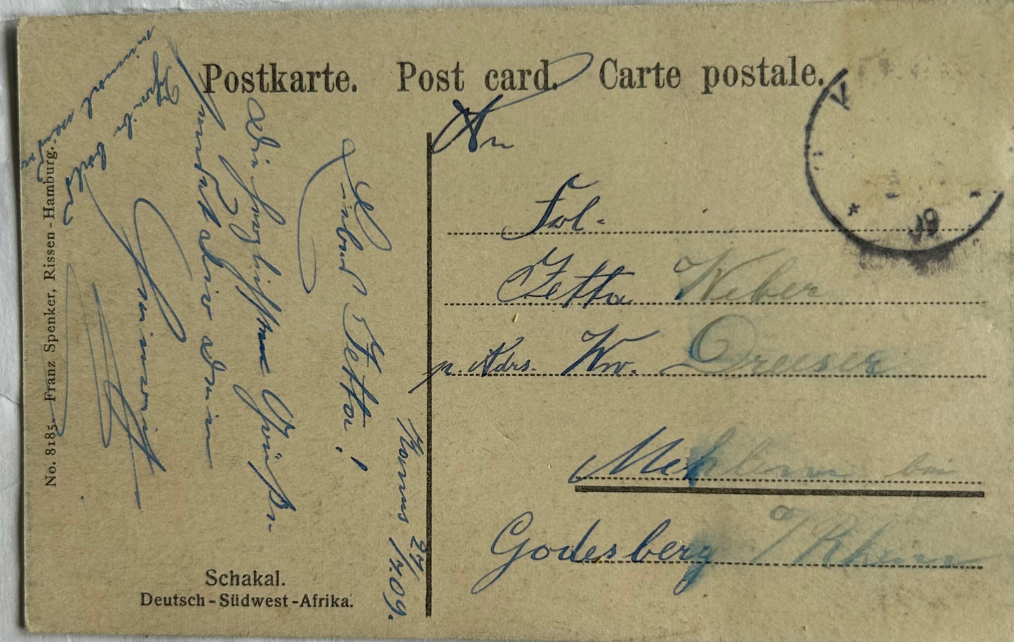 PC 0097 - DSWA - Löffelhund, Deutsch-Südwestafrika 1909 / GSWA - Jackal, German Southwestafrica 1909