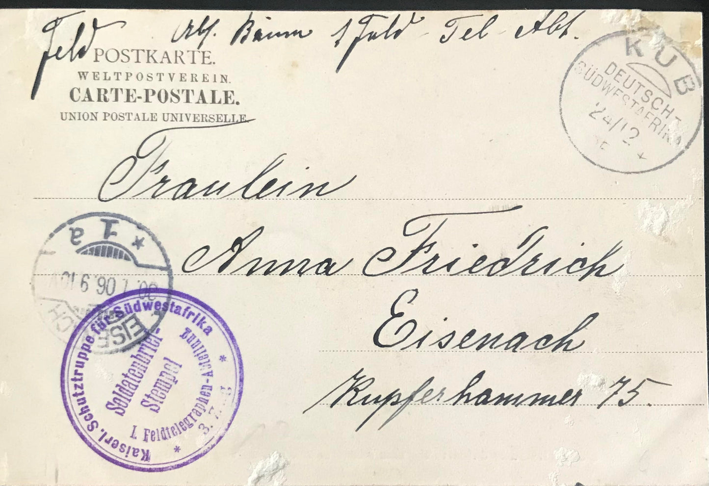 PC0144 - DSWA - öffentliche Gärten von Windhuk, 1915 mit Soldatenstempel, Kub /