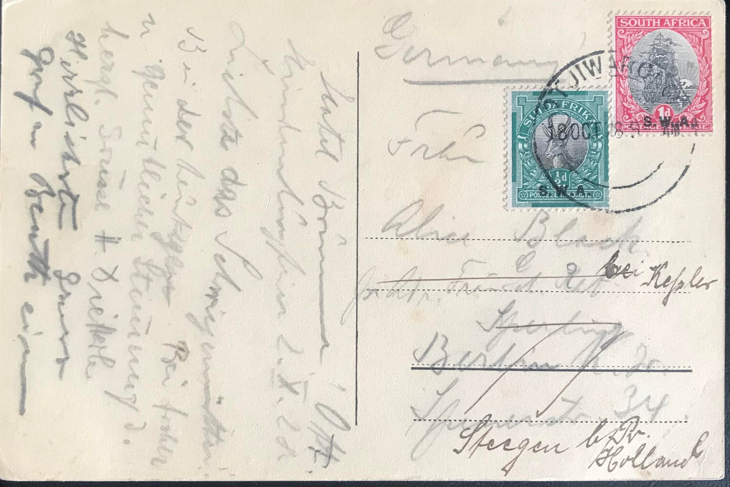 PC0148 - SWA - Otjiwarongo - mit SWA überstempelten Südafrika Briefmarken 1928 /