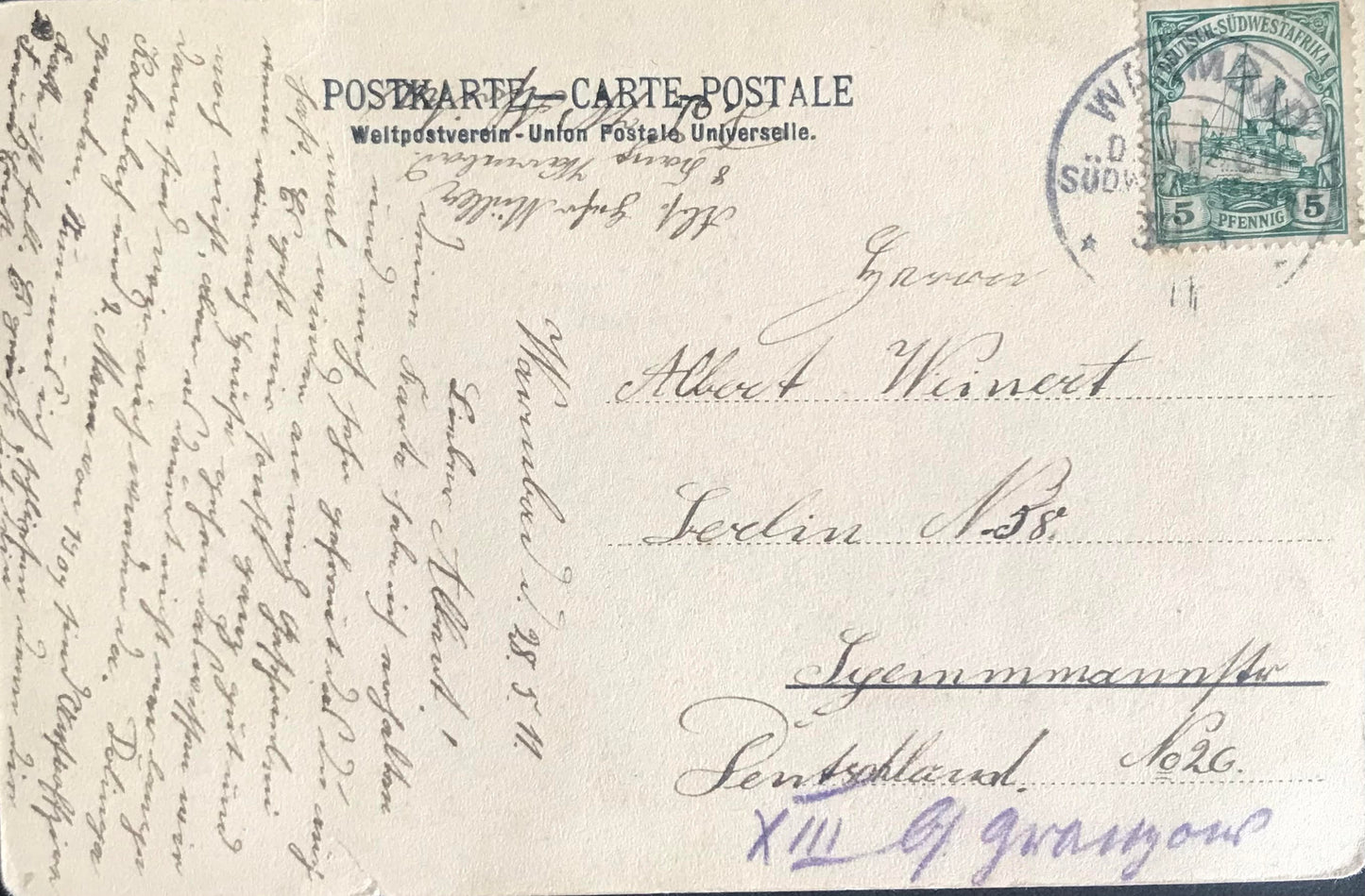 PC0149 - DSWA - Landschaft - 1911 - mit 5Pfennig DSWA Briefmarke / GSWA - Landscape - 1911 - with 5Pfenning GSWA Stamp