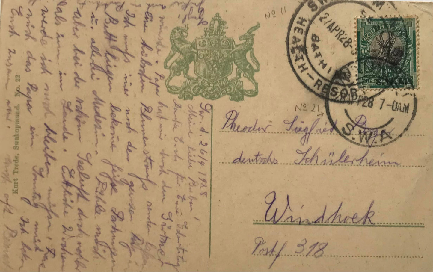 PC0152 - SWA - Swakopmund - Blick auf Evangelische Kirche - 1928 / View on the German Protestant Church, Swakopmund, Southwest Africa 1928