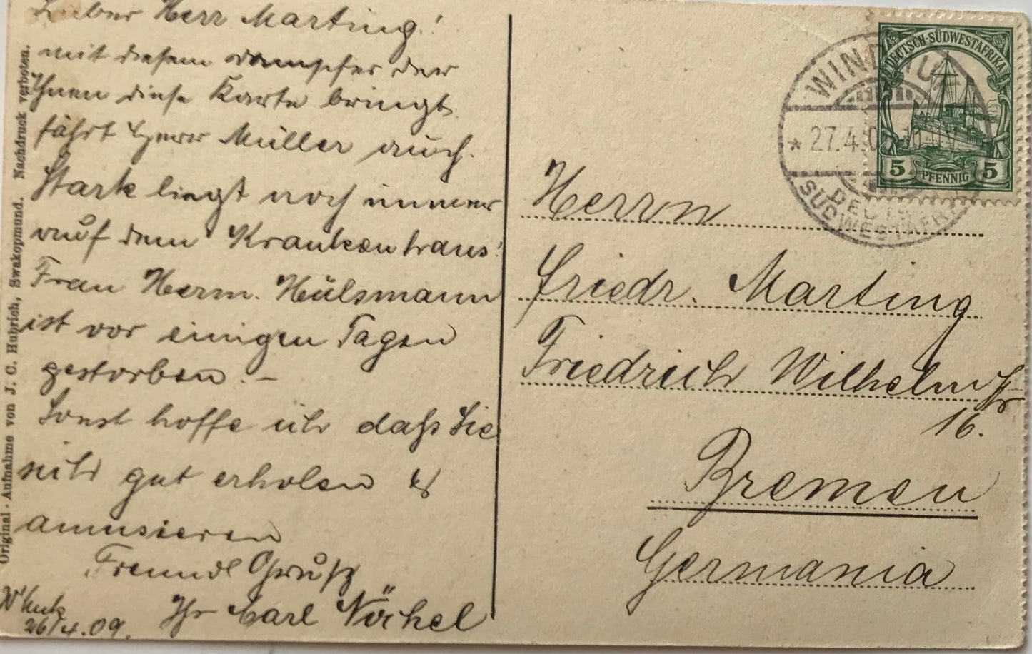 PC0153 - DSWA - Regierungsgarten - Windhuk - 1909 / GSWA - Government Garden - Windhoek, - 1909, J.C.Hubrich collection