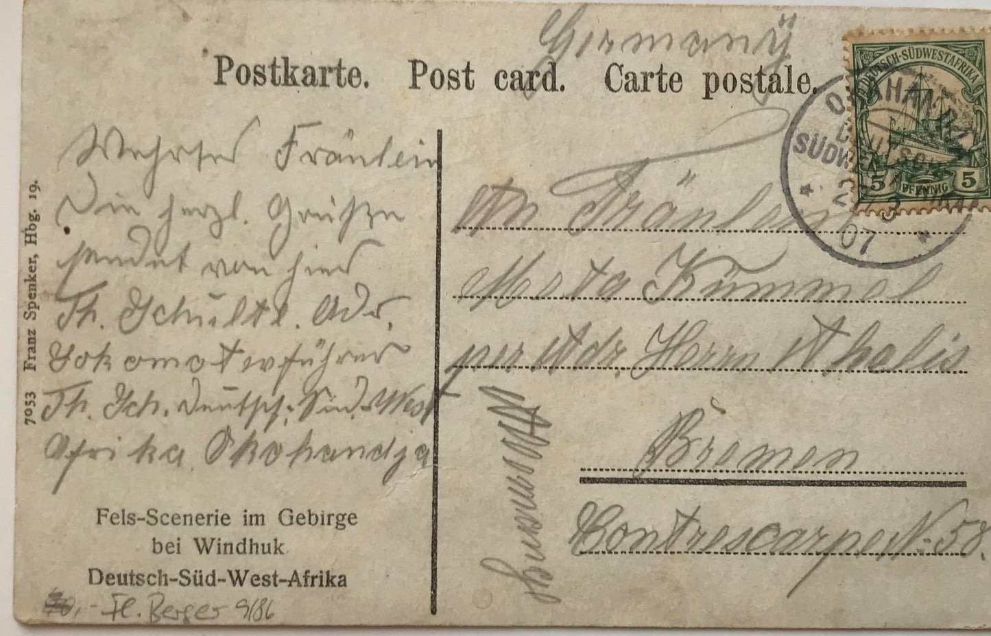 PC0155 - DSWA - Fels-Scenerie im Gebirge bei Windhuk - März 1903 /