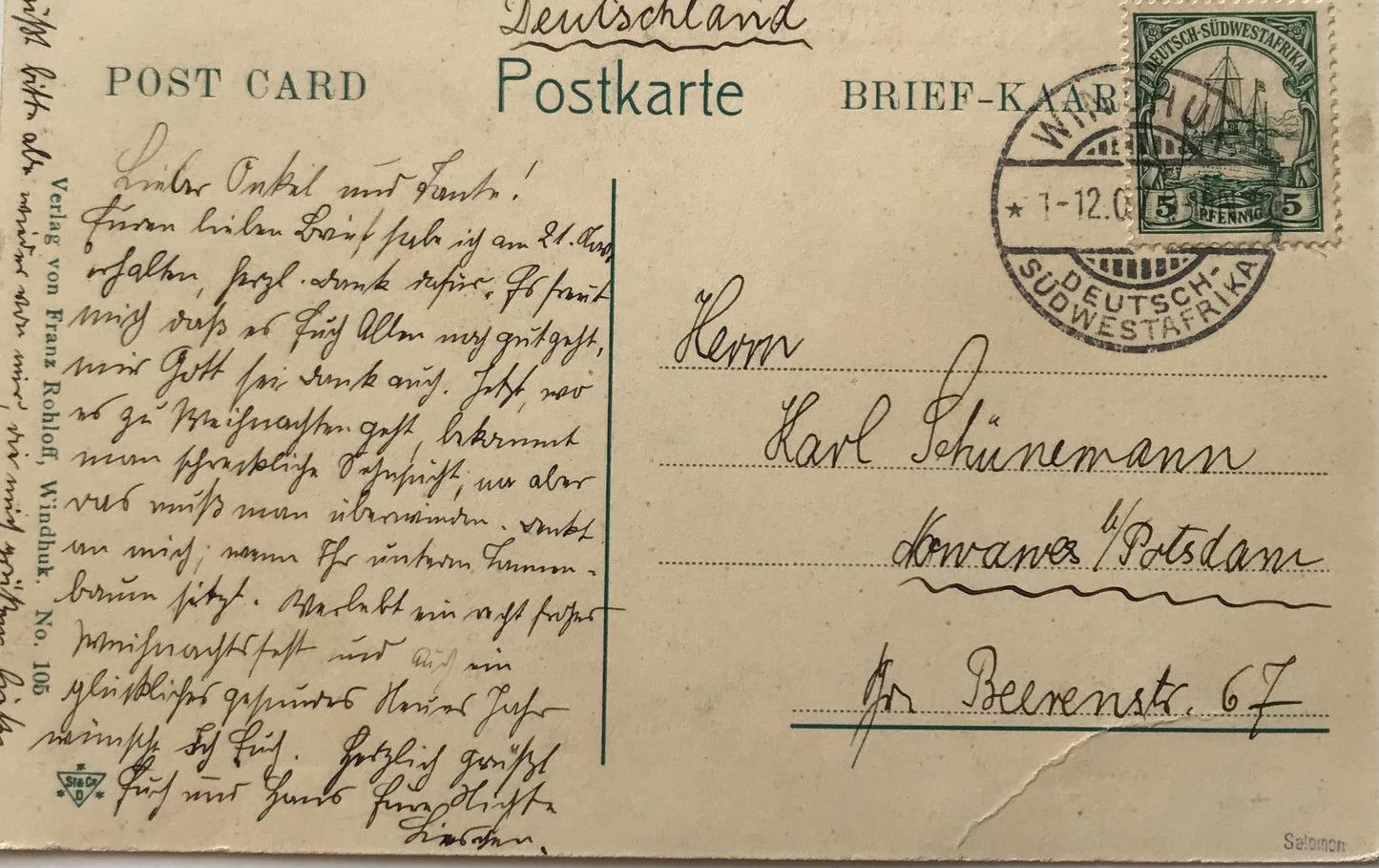 PC0161 - DSWA Postkarte - Ansicht vom Owamboland / GSWA postcard - view from Owamboland 1907