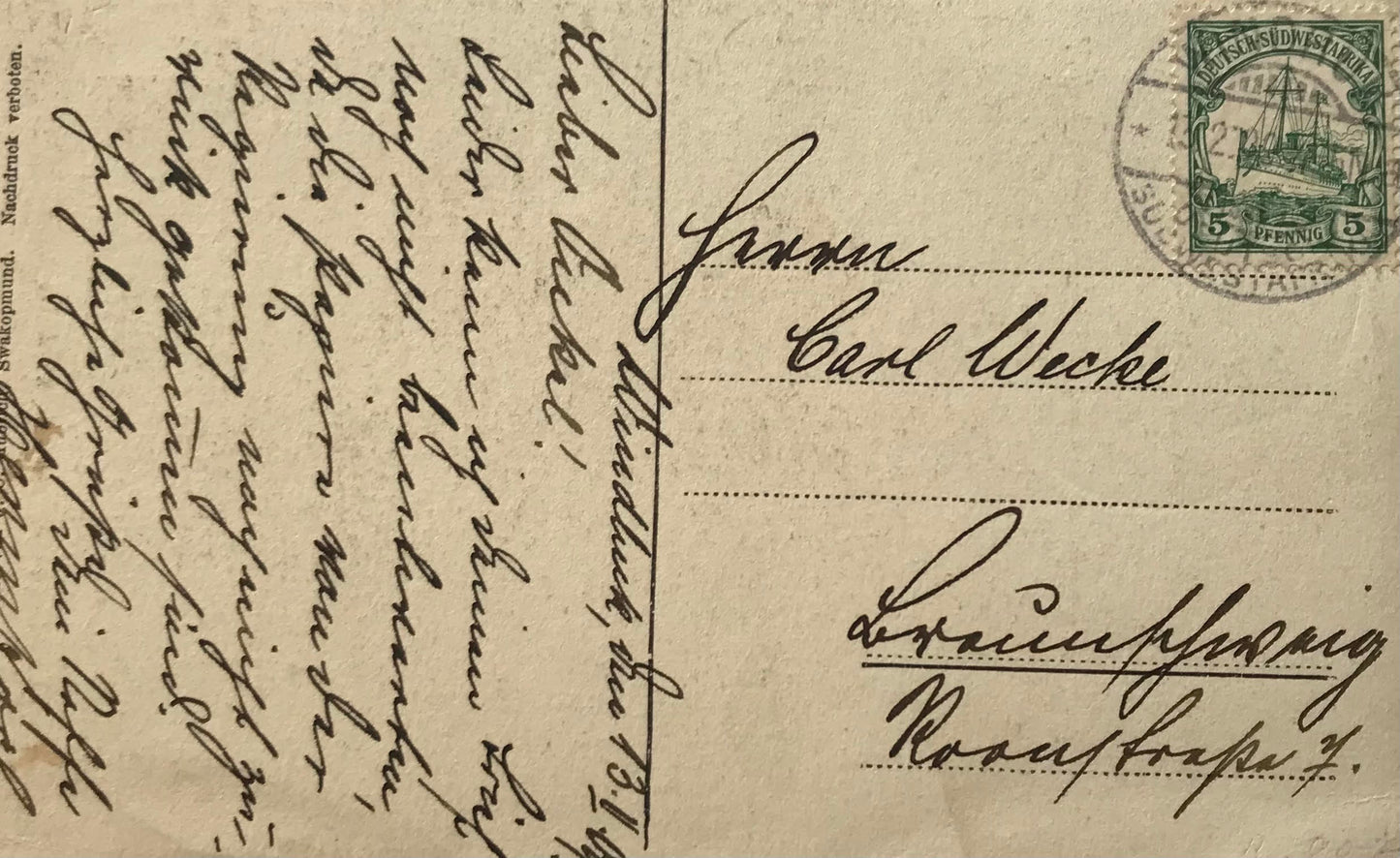 PC0166 - DSWA Postkarte - Am Fischfluss, Süden, 1909 / GSWA postcard - at the Fishriver, South, 1907