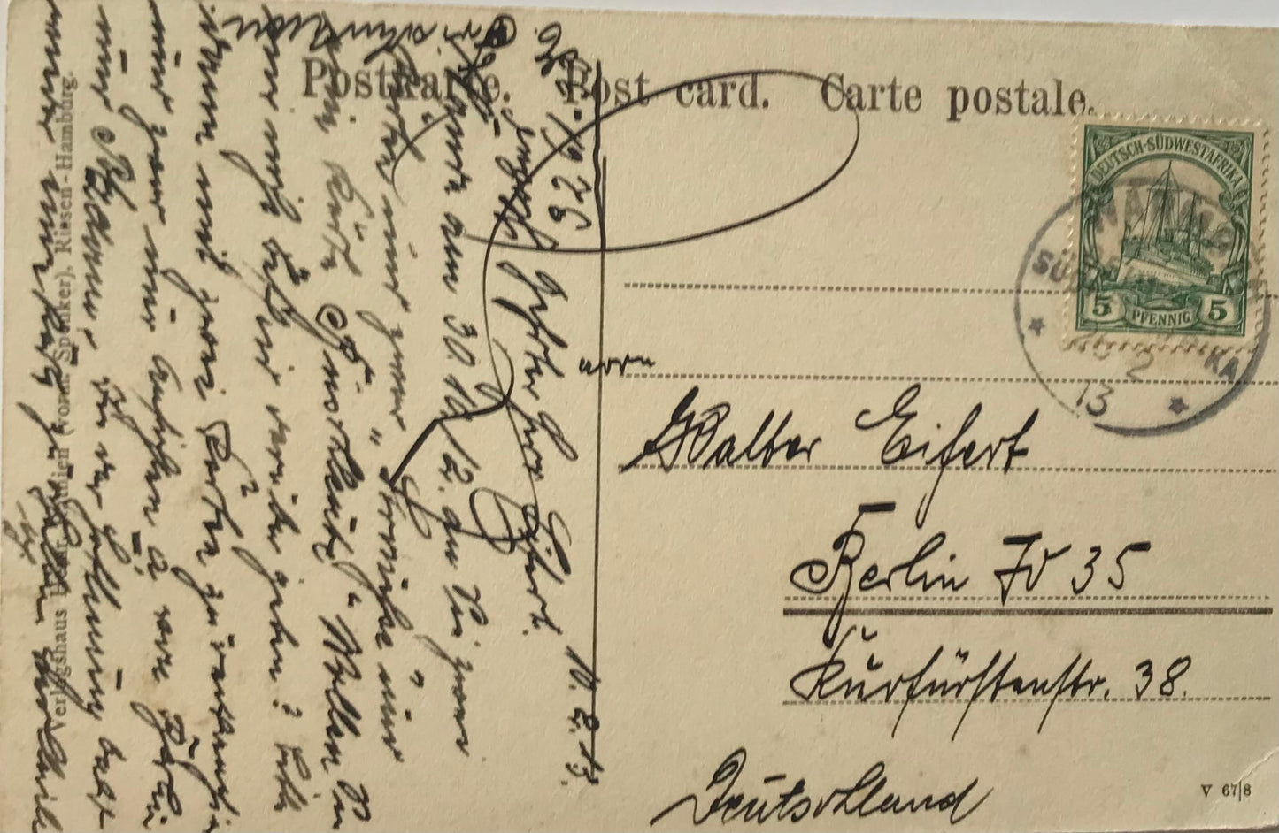 PC0171 - DSWA Postkarte - Hyäne, 1913 / GSWA postcard - hyena, 1913