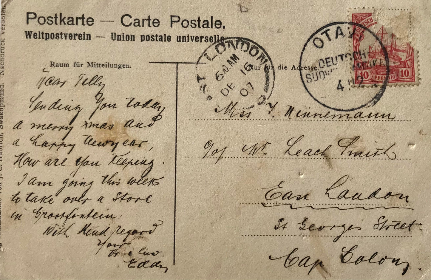 PC0189 - DSWA Postkarte - Regierungsgarten - Windhuk 1907 / DSWA postcard - Government Garden - Windhoek 1907