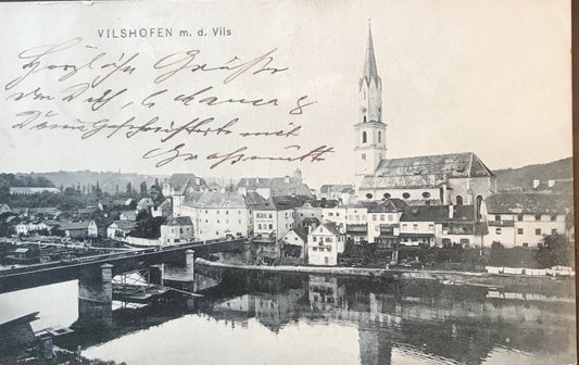 PC D017 - Deutsches Reich Postkarte  - Vilshofen, 1908 mit 5Pfennig Bayern Briefmarke / German Reich postcard - Vilshofen, with a 5 Pfennig Bavaria postal stamp