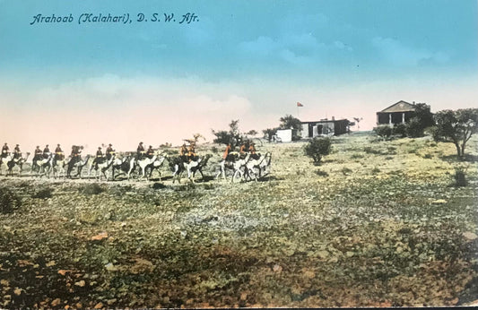 PC STR 1.7. GSWA postcard of camels riders of the Schutztruppe / DSWA Postkarte der Kamelreiter der Schutztruppe