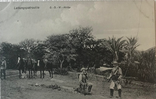 PC STR 14.1. DSWA Postkarte - Schutztruppen Leitungspatrouille - Feldtelefon / DSWA postcard - Schutztruppen line patrol - field telephone