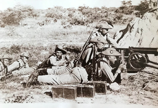 PC STR 21.7. DSWA Postkarte - Schutztruppen in Angriffstellung / GSWA postcard - Schutztruppen in attack position