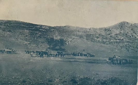 PC STR 3.1. GSWA Postcard - Schutztruppe with horses and wagons resting / DSWA Schutztruppe rastet mit Wagen und Pferden