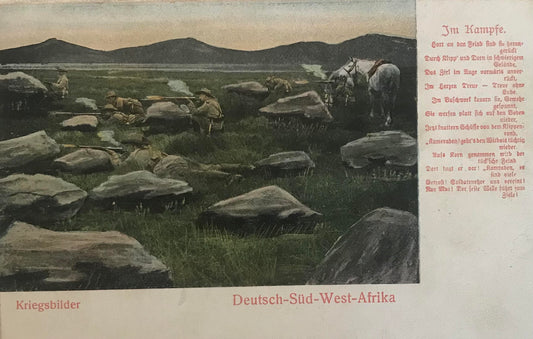 PC STR 7.4. DSWA Schutztruppe - Im Kampfe / Field postcard - GSWA war pictures - In battle,