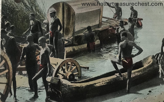 PC Tribes 20.2. DSWA - Ochsenwagen auf dem Kavangofluss / GSWA post card - Oxwagon on the Kavango river