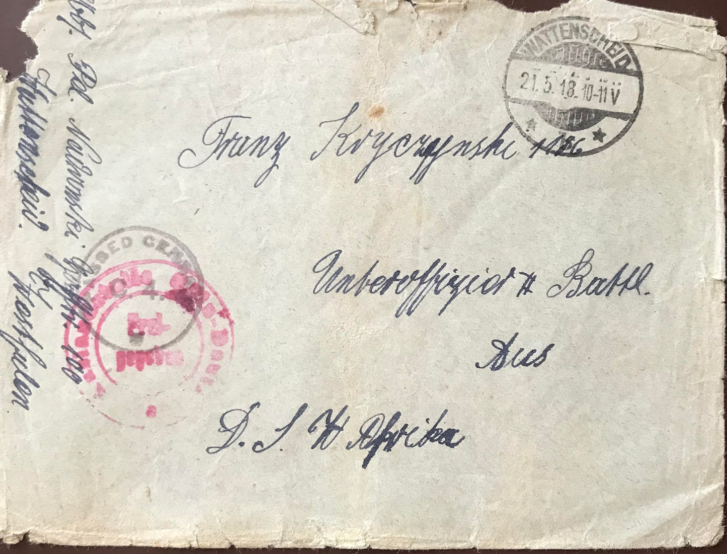 PC E011 - GSWA Kriegsgefangensendung -  Sensor gestanden - 1917 / GSWA prisoner of war consignment - sensor passed - 1917