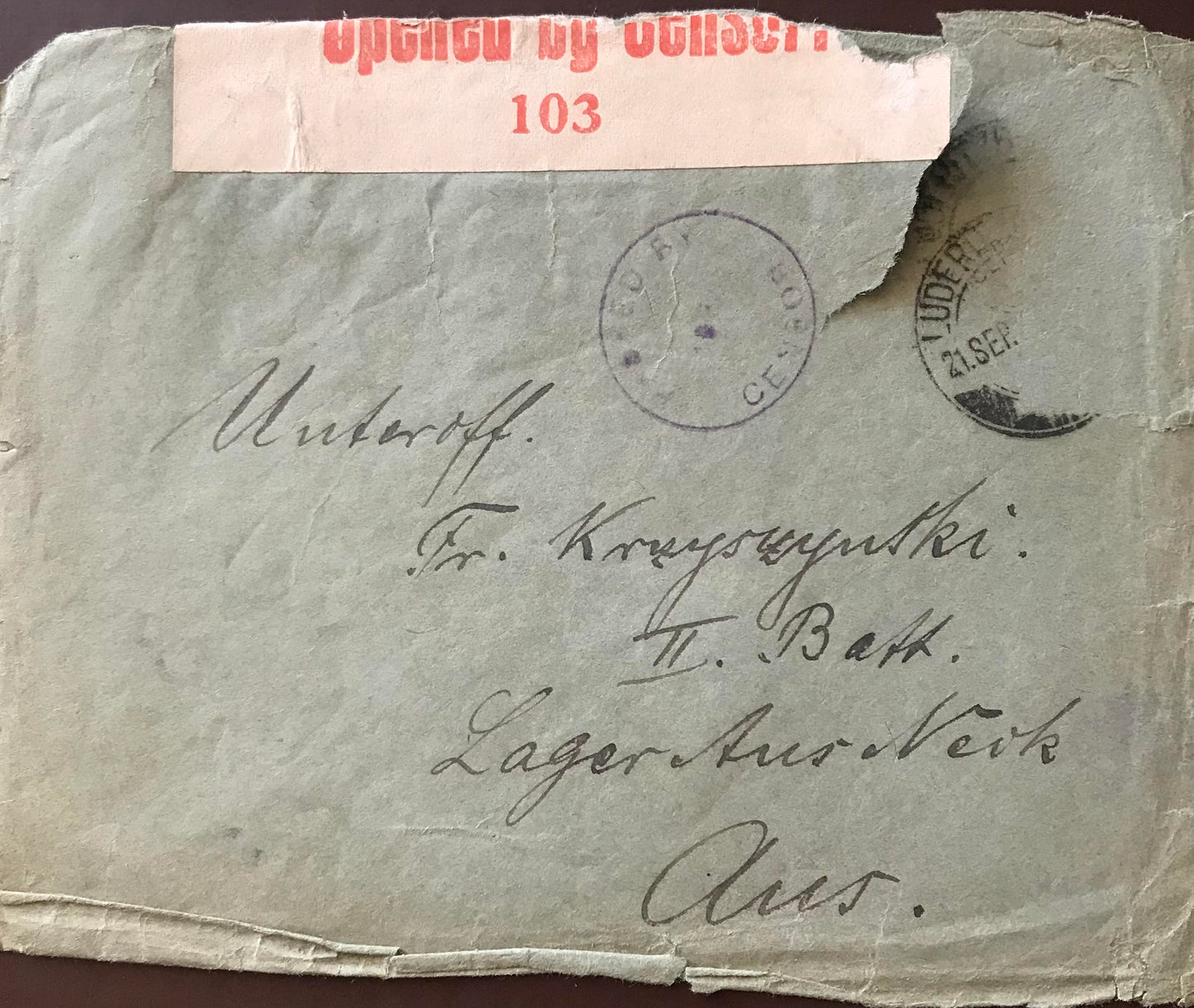 PC E011 - GSWA Kriegsgefangensendung -  Sensor gestanden - 1917 / GSWA prisoner of war consignment - sensor passed - 1917